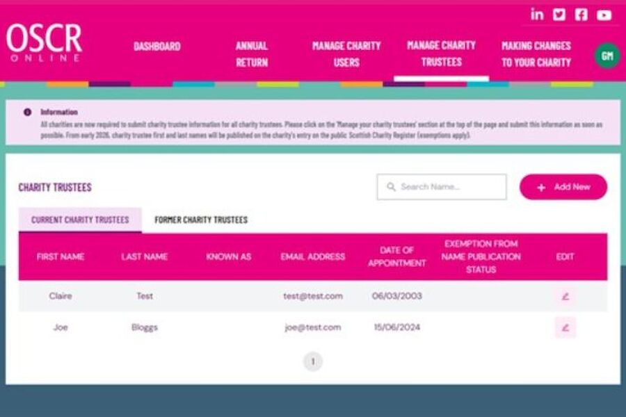 Charities are reminded about managing their trustee information on OSCR online
